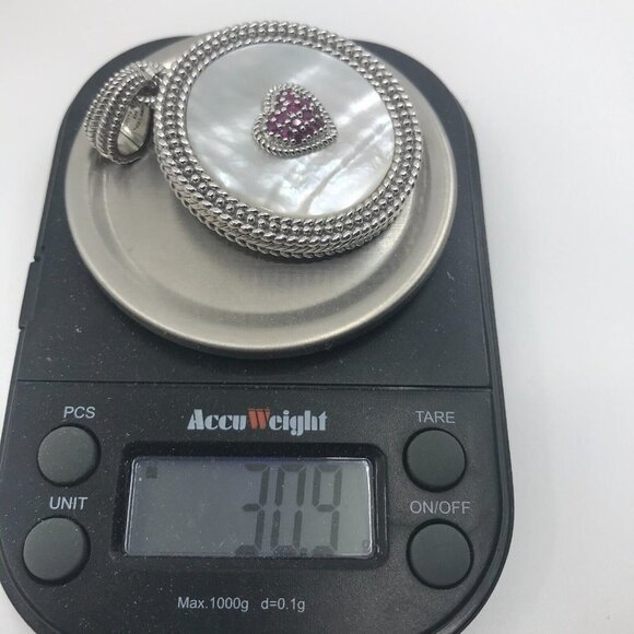 Judith Ripka Sterling Silver Mother of Pearl & Ruby Heart Pendant - Picture 6 of 10